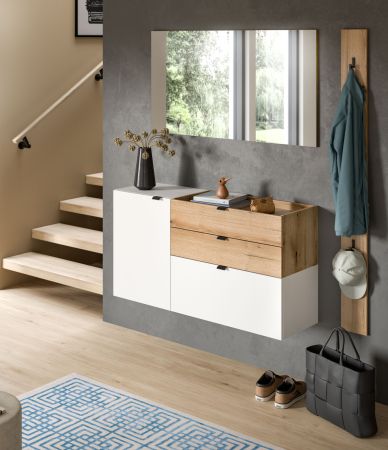 Garderobe Set 3-teilig Janko in wei� und Evoke Eiche 150 x 194 cm, Soft-Close