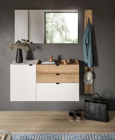 Garderobe Set 3-teilig Janko in wei� und Evoke Eiche 150 x 194 cm, Soft-Close