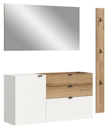 Garderobe Set 3-teilig Janko in wei� und Evoke Eiche 150 x 194 cm, Soft-Close