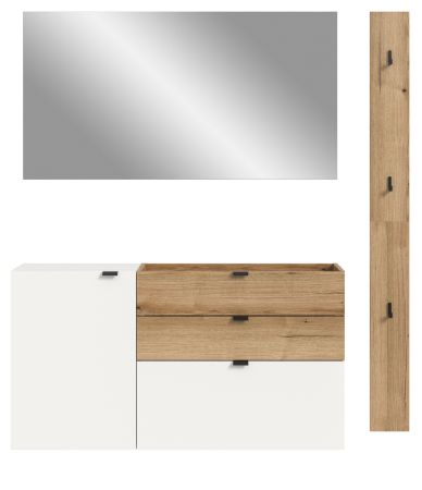 Garderobe Set 3-teilig Janko in wei� und Evoke Eiche 150 x 194 cm, Soft-Close