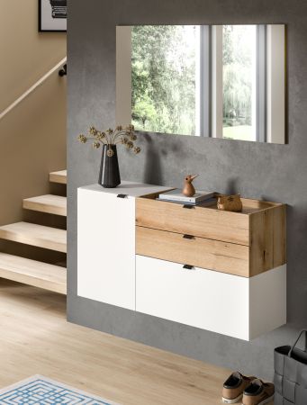 Garderobe Set 2-teilig Janko in wei� und Evoke Eiche 120 x 194 cm, Soft-Close