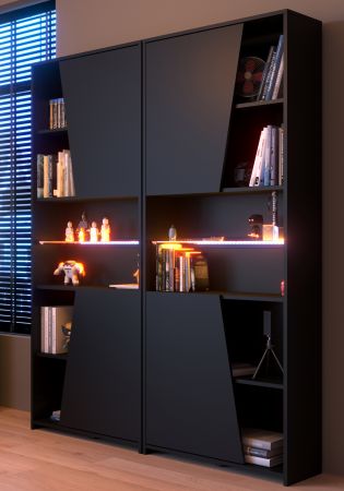 Parisot Gaming Set Meta in schwarz und Eiche Gamingtisch und Schrank inkl. LED mit Farbwechsel