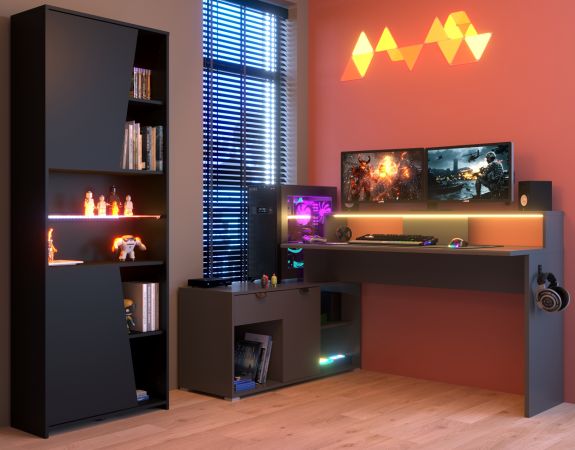 Parisot Gaming Set Work in schwarz und grau Gamingtisch und Schrank inkl. LED mit Farbwechsel