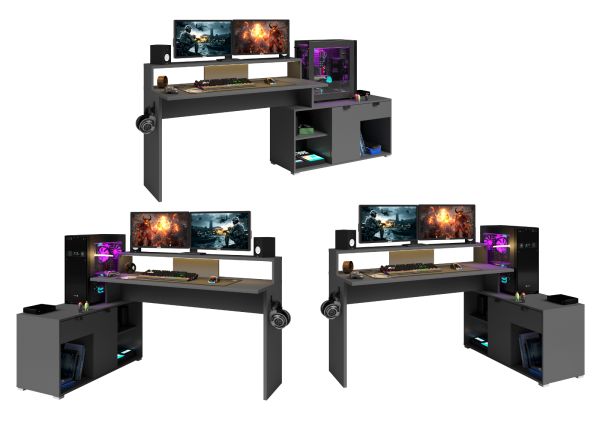 Parisot Gaming Set Work in schwarz und grau Gamingtisch und Schrank inkl. LED mit Farbwechsel