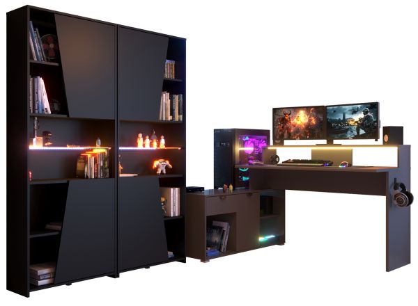 Parisot Gaming Set Work in schwarz und grau Gamingtisch und Schrank inkl. LED mit Farbwechsel
