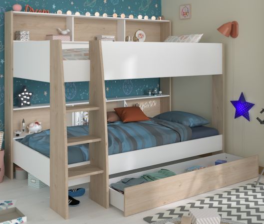Parisot Etagenbett Shelter in wei� und Eiche Kinder und Jugendzimmer Hochbett 90 x 200 cm