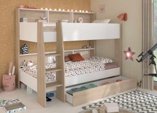 Parisot Etagenbett Shelter in wei� und Eiche Kinder und Jugendzimmer Hochbett 90 x 200 cm