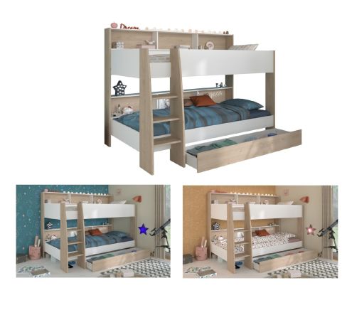 Parisot Etagenbett Shelter in wei� und Eiche Kinder und Jugendzimmer Hochbett 90 x 200 cm