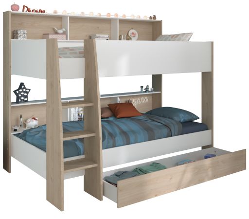 Parisot Etagenbett Shelter in wei� und Eiche Kinder und Jugendzimmer Hochbett 90 x 200 cm