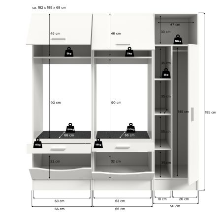Waschmaschinenschrank Flexy in wei Set 3-teilig 182 x 195 cm