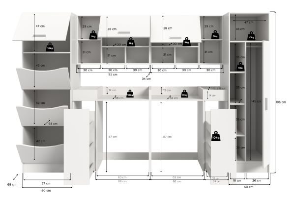 Waschmaschinenschrank Flexy in wei� Set 8-teilig 300 x 196 cm