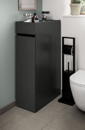 Badezimmer Kommode Flexy in grau Anstellregal mit Apothekerauszug 29 x 101 cm