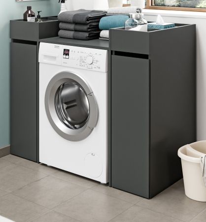 Waschmaschinenumbau Set Flexy in grau 3-teilig �berbauschrank und 2 x Anstellregal