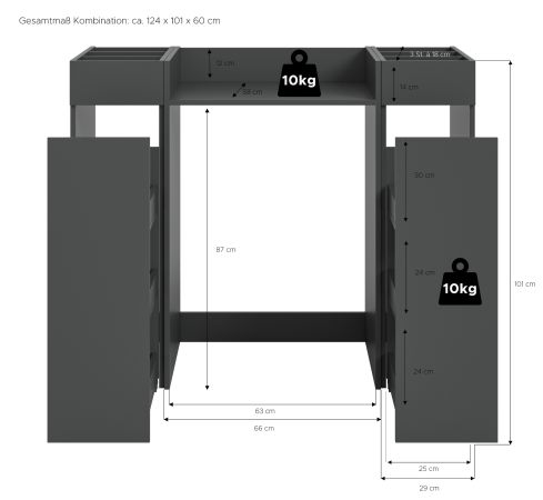 Waschmaschinenumbau Set Flexy in grau 3-teilig �berbauschrank und 2 x Anstellregal