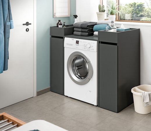 Waschmaschinenumbau Set Flexy in grau 3-teilig �berbauschrank und 2 x Anstellregal