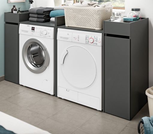 Waschmaschinenumbau Set Flexy in grau 4-teilig 2 x �berbauschrank und 2 x Anstellregal
