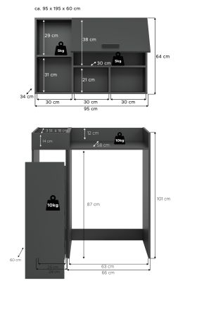 Waschmaschinenschrank Flexy in grau Set 3-teilig 95 x 195 cm