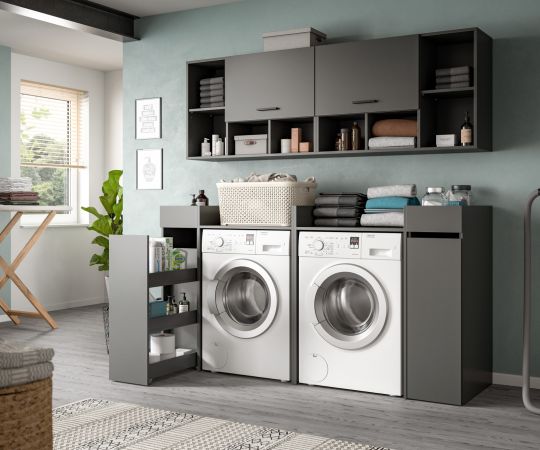 Waschmaschinenschrank Flexy in grau Set 6-teilig 190 x 195 cm