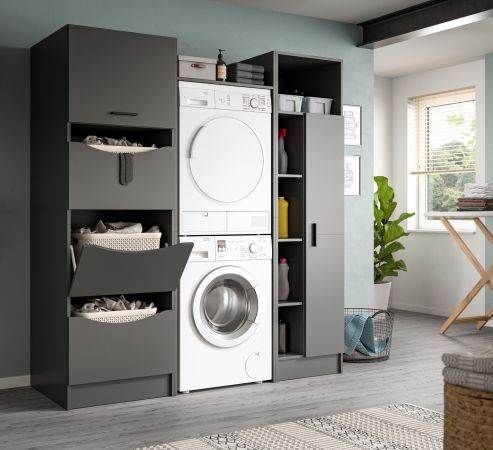 Waschmaschinenschrank Flexy in grau Set 3-teilig 176 x 196 cm