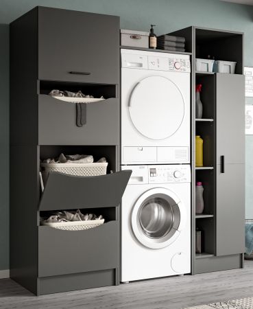 Waschmaschinenschrank Flexy in grau Set 3-teilig 176 x 196 cm