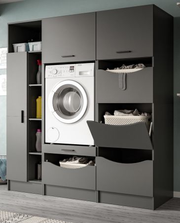 Waschmaschinenschrank Flexy in grau Set 3-teilig 176 x 196 cm