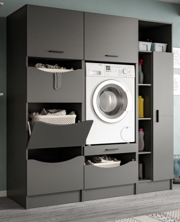 Waschmaschinenschrank Flexy in grau Set 3-teilig 176 x 196 cm