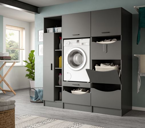 Waschmaschinenschrank Flexy in grau Set 3-teilig 176 x 196 cm