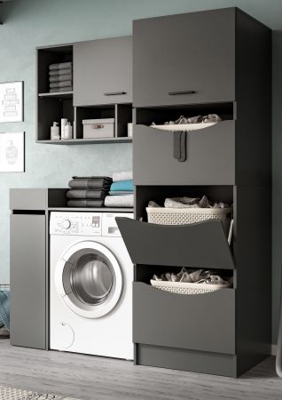 Waschmaschinenschrank Flexy in grau Set 4-teilig 155 x 196 cm