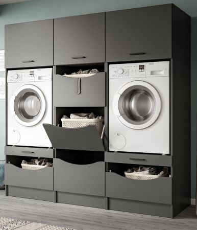 Waschmaschinenschrank Flexy in grau Set 3-teilig 192 x 196 cm