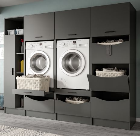 Waschmaschinenschrank Flexy in grau Set 4-teilig 242 x 196 cm