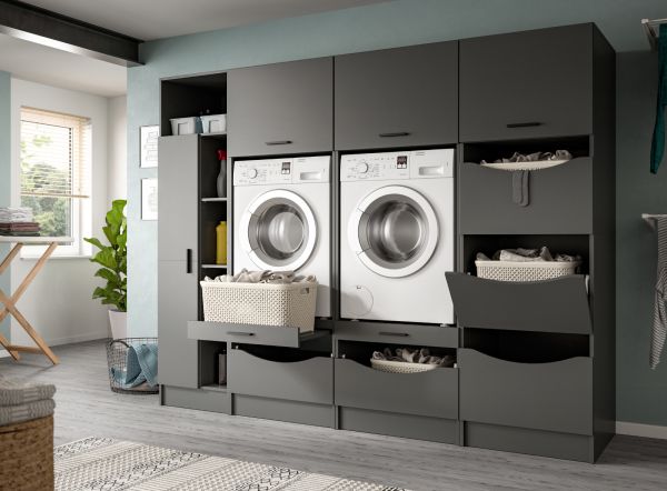 Waschmaschinenschrank Flexy in grau Set 4-teilig 242 x 196 cm