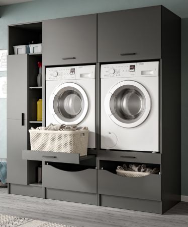 Waschmaschinenschrank Flexy in grau Set 3-teilig 182 x 195 cm