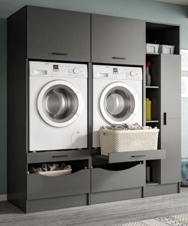 Waschmaschinenschrank Flexy in grau Set 3-teilig 182 x 195 cm