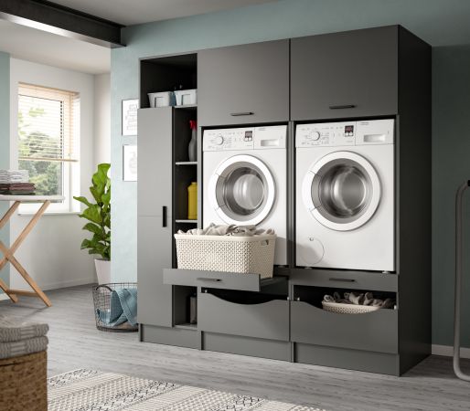 Waschmaschinenschrank Flexy in grau Set 3-teilig 182 x 195 cm