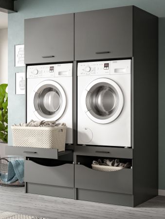 Waschmaschinenschrank Flexy in grau Set 2-teilig 132 x 195 cm