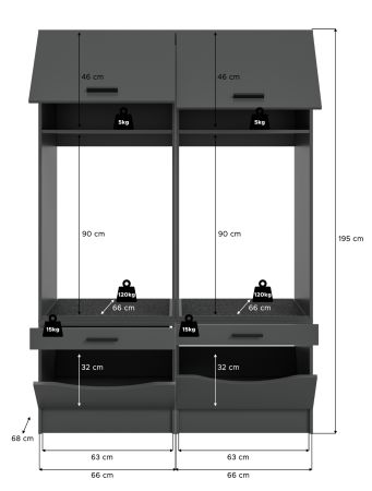 Waschmaschinenschrank Flexy in grau Set 2-teilig 132 x 195 cm