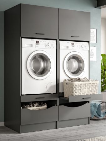 Waschmaschinenschrank Flexy in grau Set 2-teilig 132 x 195 cm