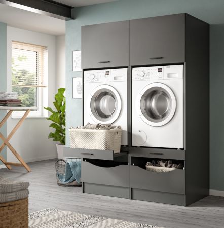 Waschmaschinenschrank Flexy in grau Set 2-teilig 132 x 195 cm