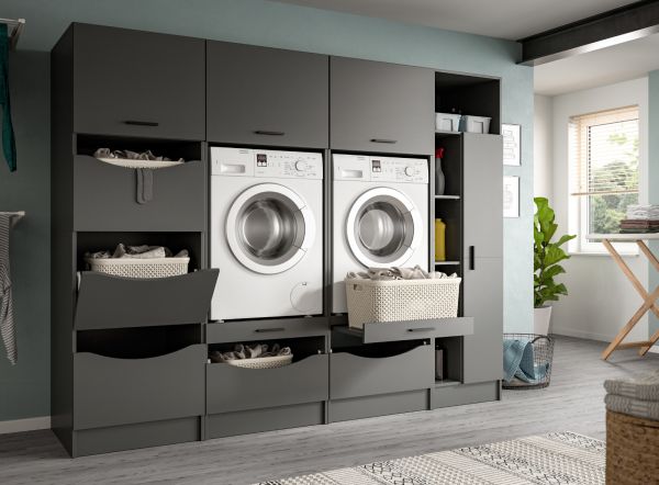 Waschmaschinenschrank Flexy in grau Set 2-teilig 132 x 195 cm