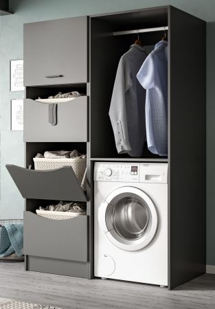 Waschmaschinenschrank Flexy in grau Set 2-teilig 126 x 196 cm