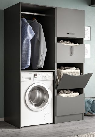 Waschmaschinenschrank Flexy in grau Set 2-teilig 126 x 196 cm