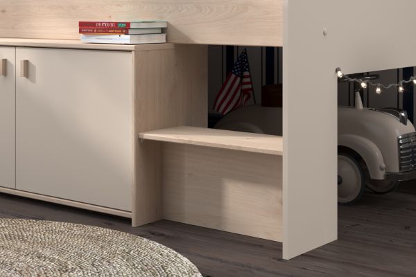 Parisot Hochbett Cache in Kaschmir und Jackson Eiche Stauraumbett 90 x 200 cm