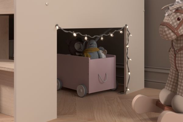 Parisot Hochbett Cache in Kaschmir und Jackson Eiche Stauraumbett 90 x 200 cm