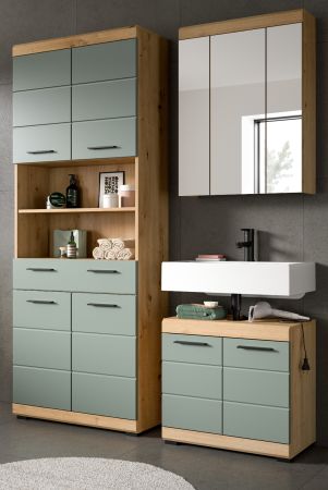 Badm�bel Set 3-teilig Shawn in Salbei und Artisan Eiche Badkombination 149 x 191 cm