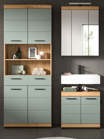 Badm�bel Set 3-teilig Shawn in Salbei und Artisan Eiche Badkombination 149 x 191 cm