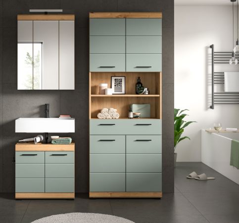 Badm�bel Set 3-teilig Shawn in Salbei und Artisan Eiche Badkombination 149 x 191 cm