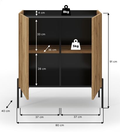 Kommode Norick in Evoke Eiche Sideboard 80 x 91 cm, Soft-Close