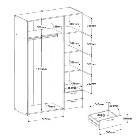 Parisot Kinder- und Jugendzimmer Shelter in wei� und Eiche Set 2-teilig mit Hochbett und Kleiderschrank