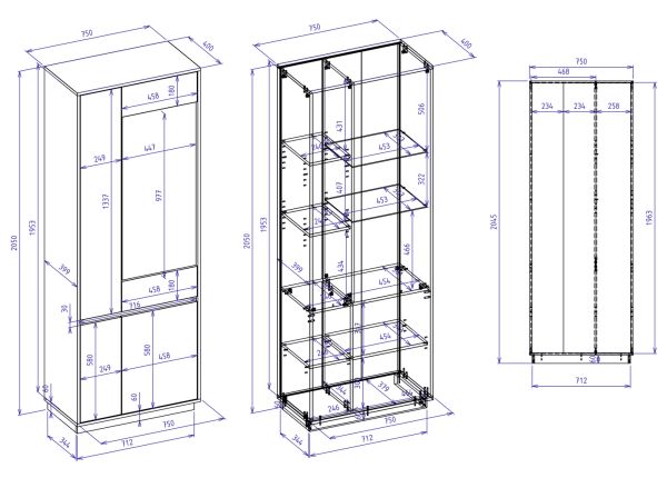 Vitrine Kiruma in Kaschmir und Artisan Eiche Vitrinenschrank 75 x 205 cm, Soft-Close