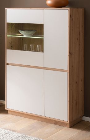 Vitrine Kiruma in Kaschmir und Artisan Eiche Highboard 75 x 144 cm, Soft-Close